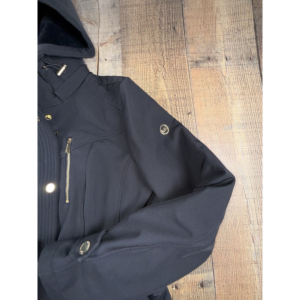 Michael Kors Women Black Utility Jacket Full Zip Hooded Gold Hardware Size M - Picture 4 of 8